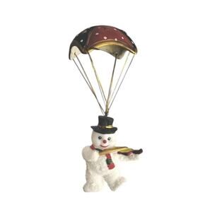 Vintage Parachute Snowman Ornament Violin Player Red Blue Gold Christmas Decor